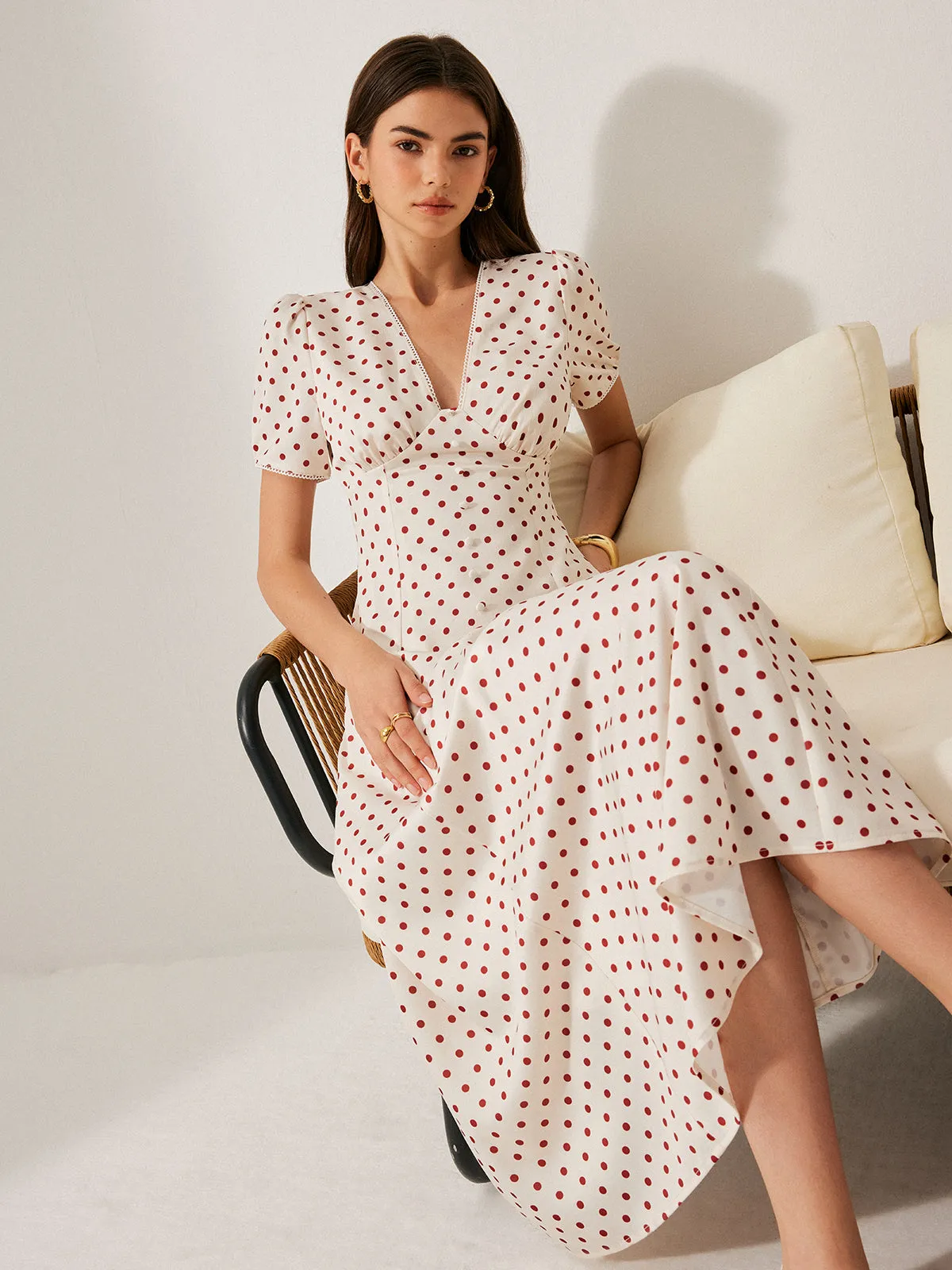 Polka Dot Puff Sleeve Dress sold by COMMENSE product image thumbnail 2