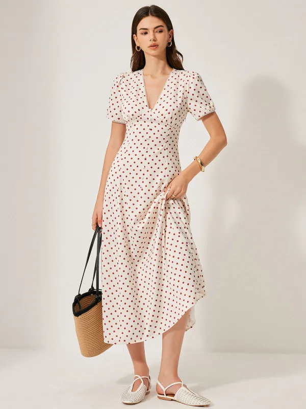 Polka Dot Puff Sleeve Dress sold by COMMENSE