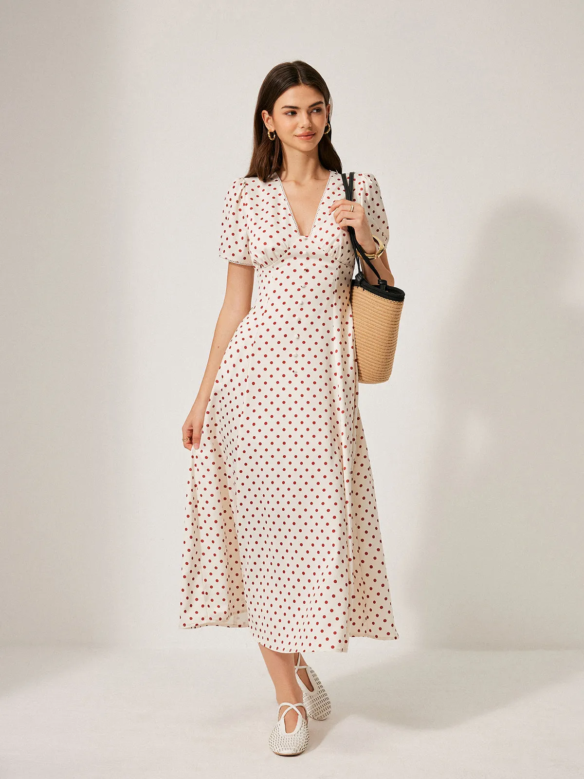 Polka Dot Puff Sleeve Dress sold by COMMENSE product image thumbnail 3