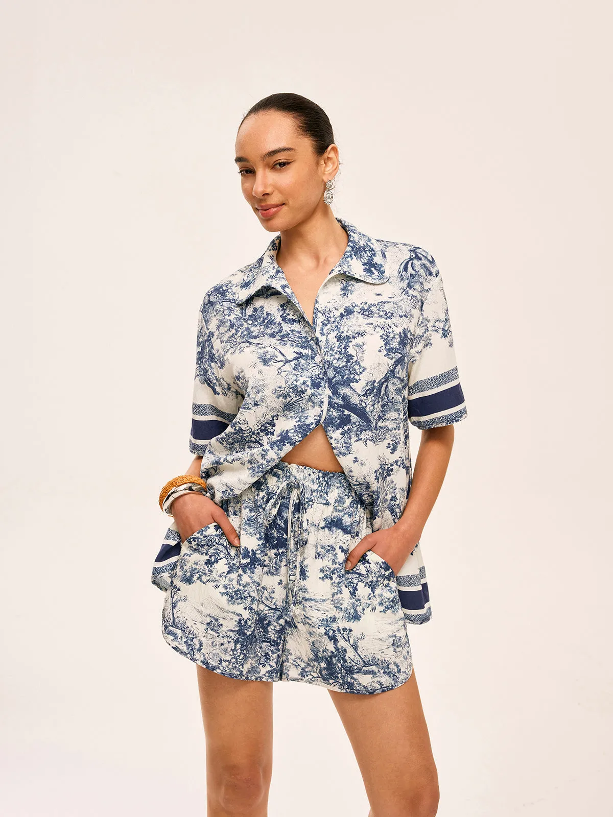 Printed Contrast Trim Shorts Set sold by COMMENSE