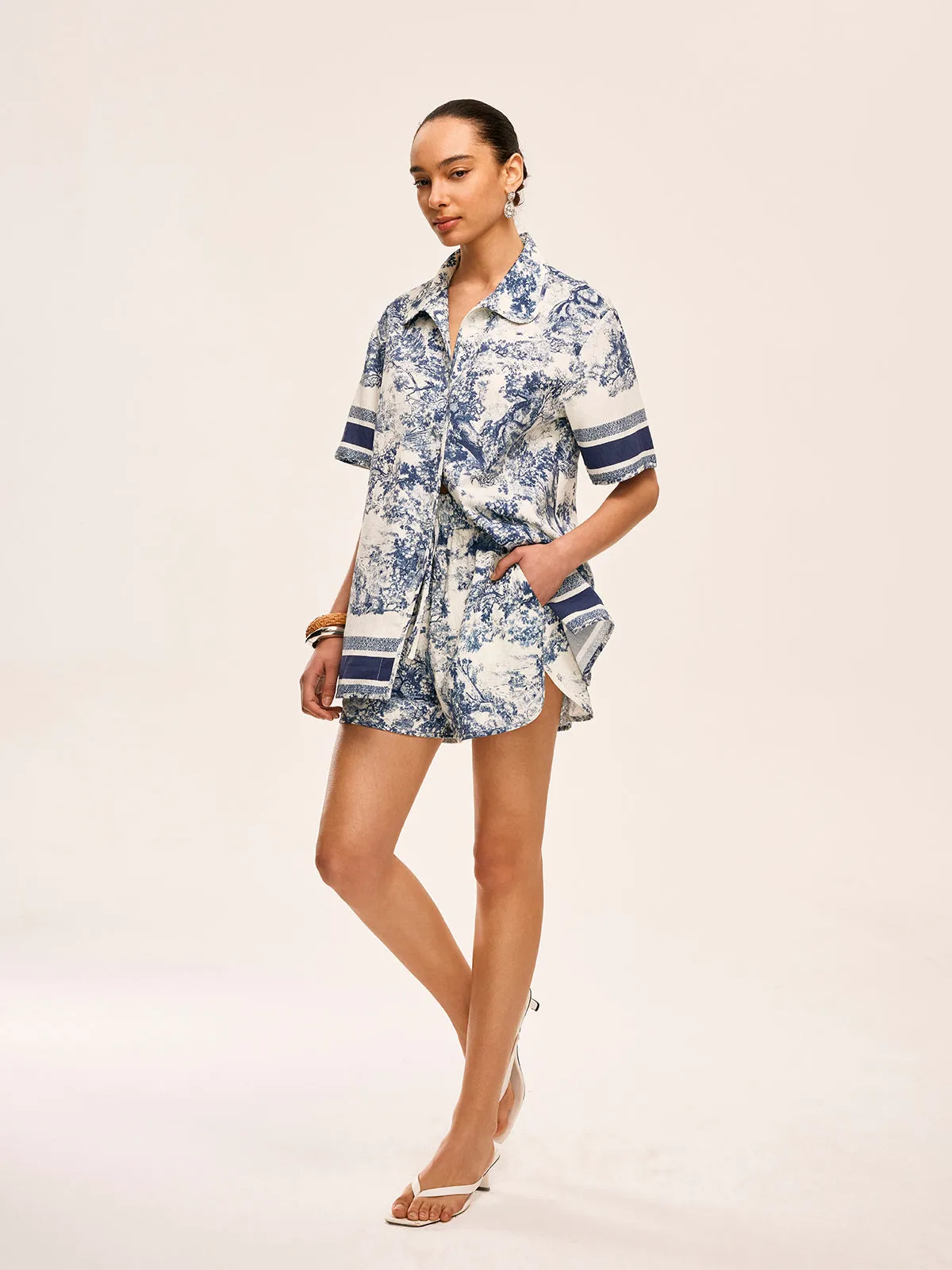 Printed Contrast Trim Shorts Set sold by COMMENSE product image thumbnail 2