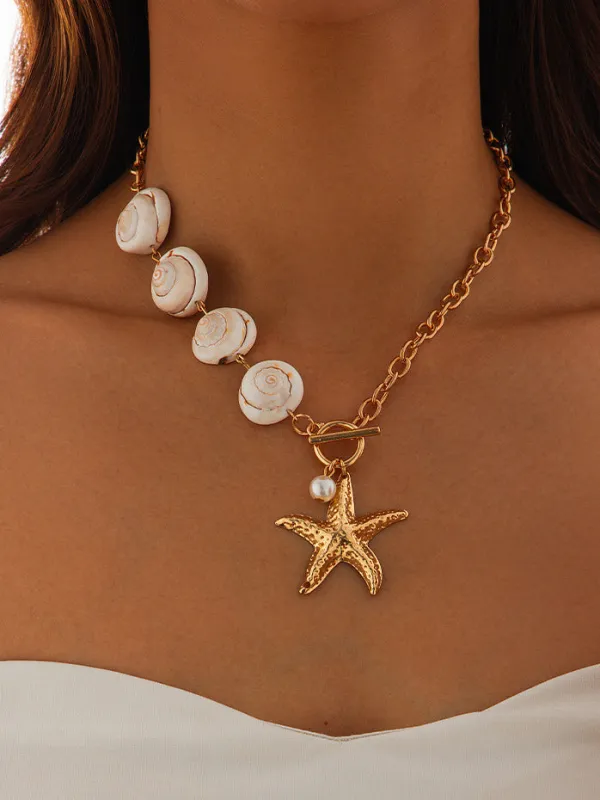 Seashell & Starfish Pendant Necklace sold by COMMENSE