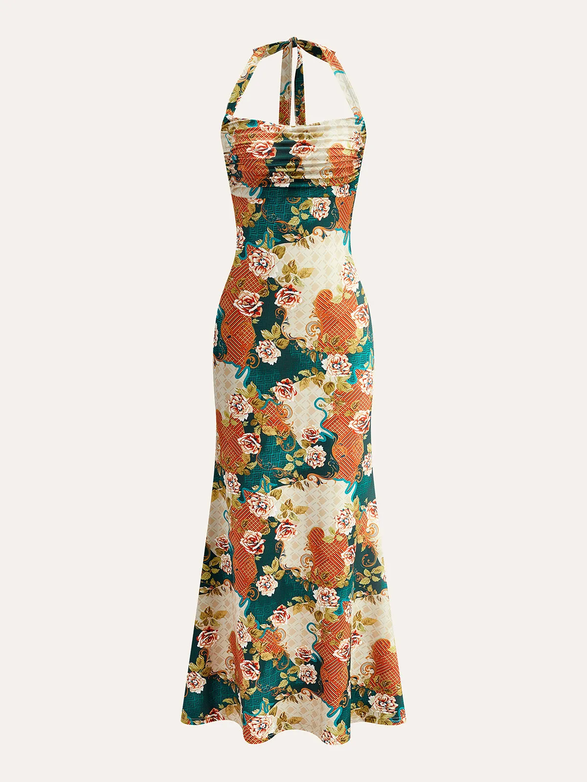 Halter Neck Back-Tie Floral Dress sold by COMMENSE