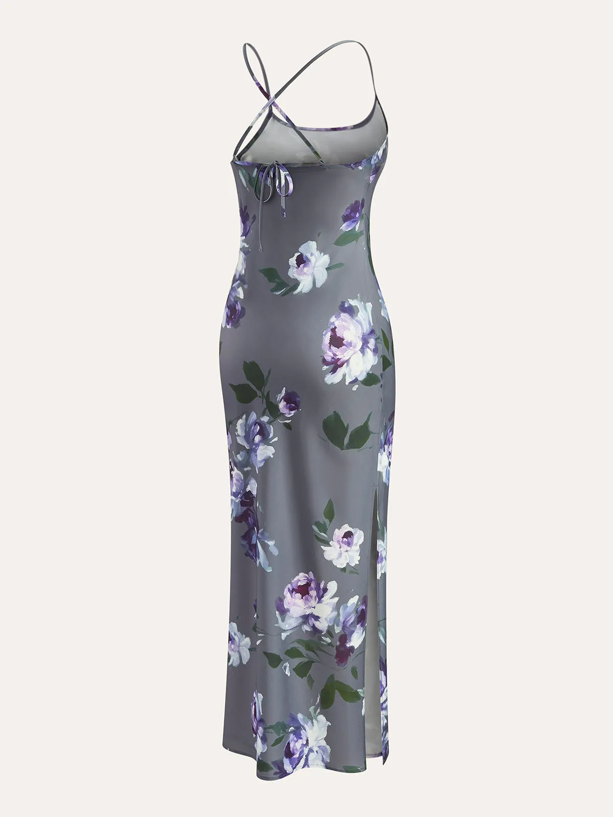 Satin Floral Print Side-Slit Dress sold by COMMENSE product image thumbnail 3