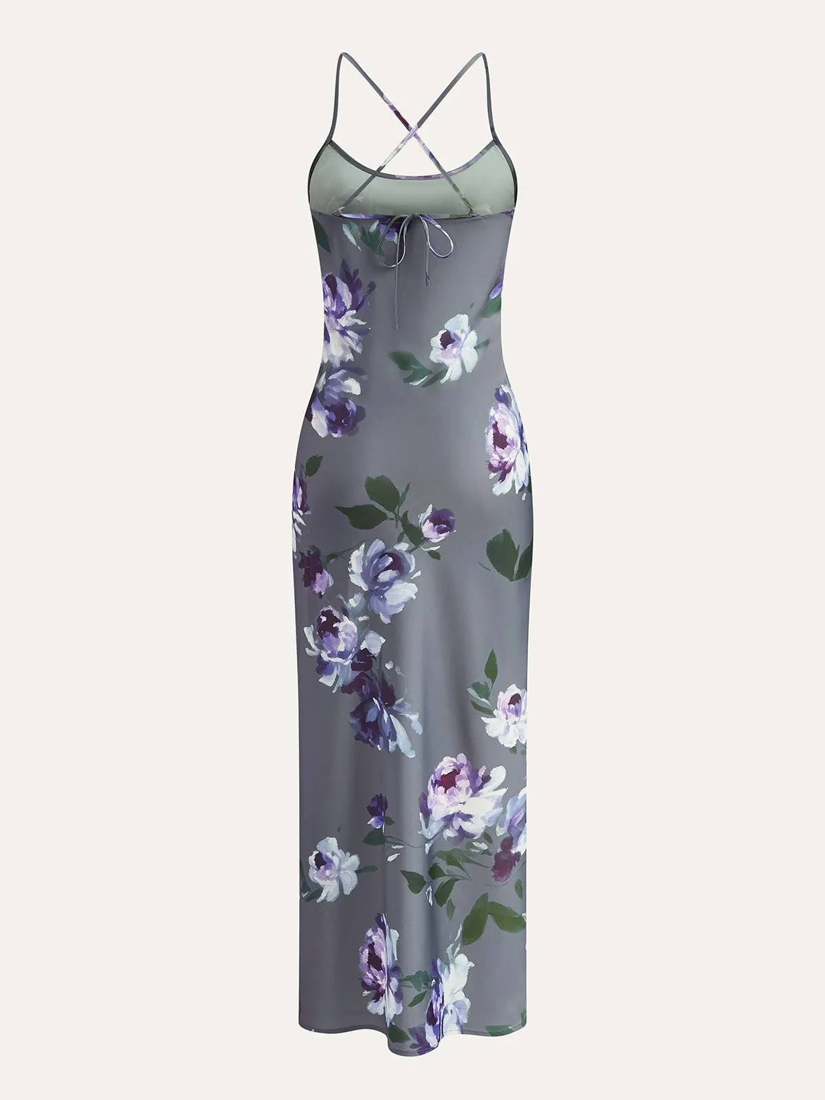 Satin Floral Print Side-Slit Dress sold by COMMENSE product image thumbnail 2