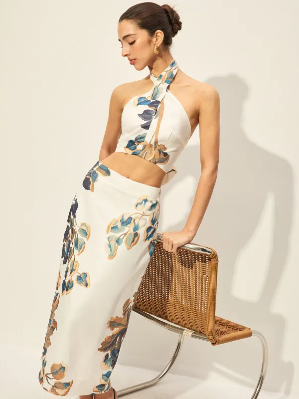 Floral Print Halter Top With Skirt Set sold by COMMENSE