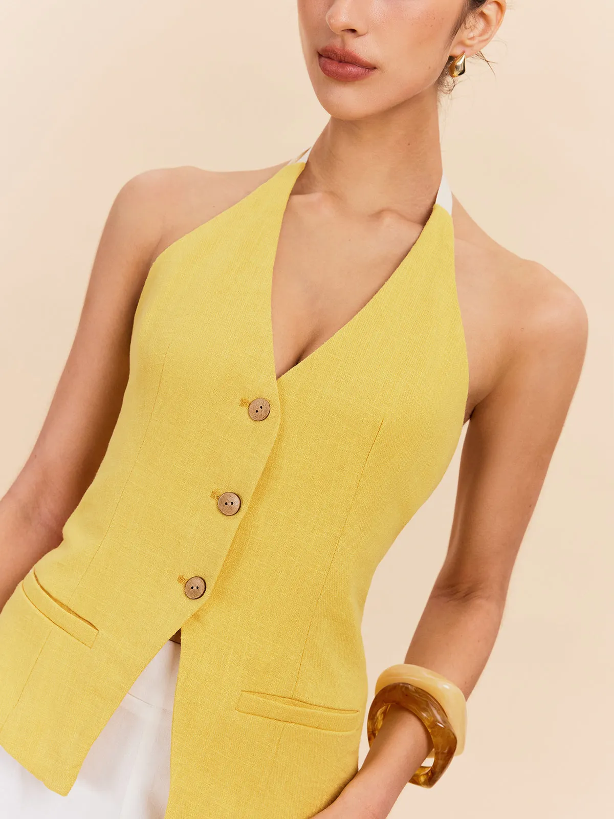 Cotton & Linen Halter Top With Decor Pocket sold by COMMENSE product image thumbnail 5