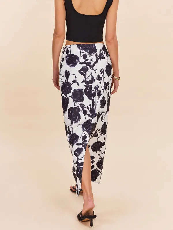 Floral Print Back Slit Skirt sold by COMMENSE