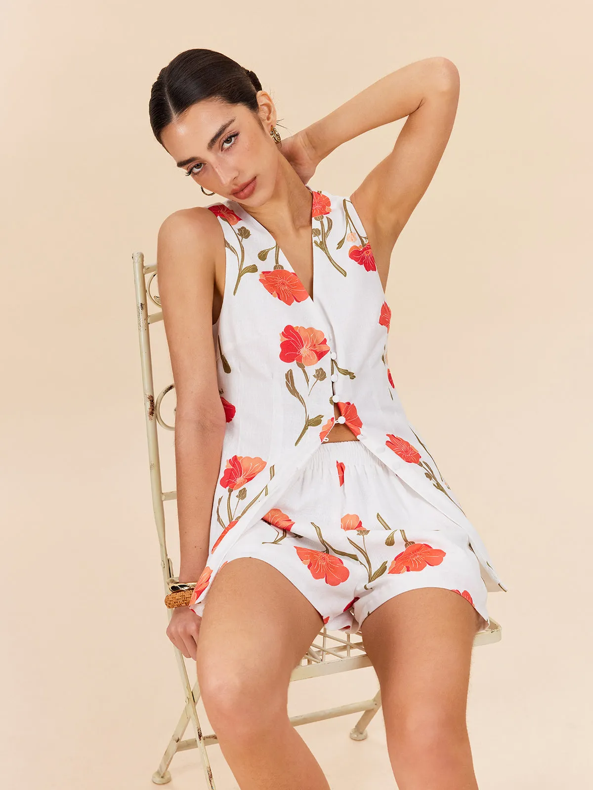 Floral Button-Front Shorts Set sold by COMMENSE product image thumbnail 5