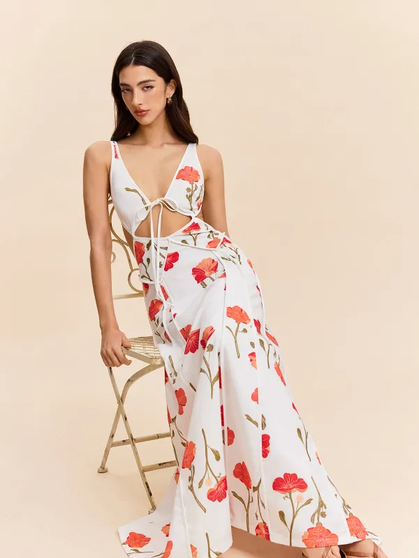 Floral Cut-Out Tie-Back Dress sold by COMMENSE