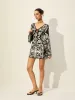 Printed Tie-Front Bell Sleeve Dress sold by COMMENSE