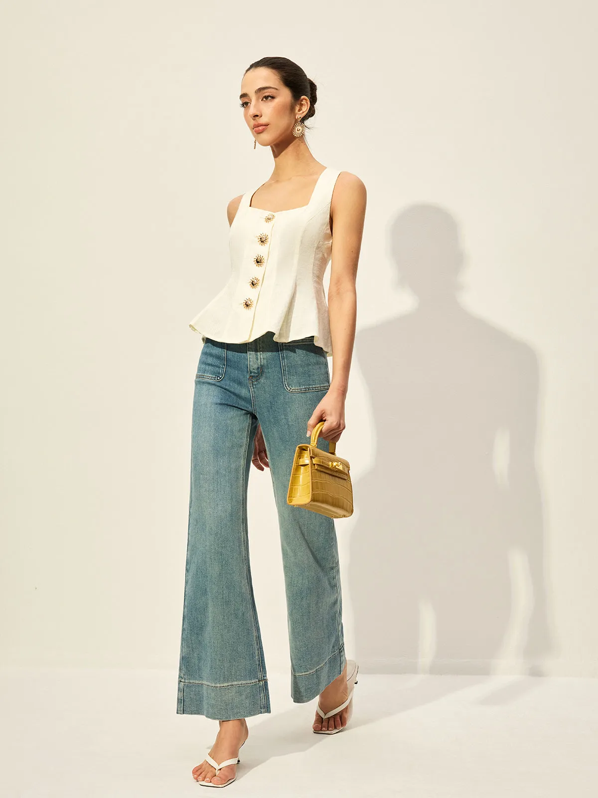 Square Neck Button-Front Peplum Top sold by COMMENSE product image thumbnail 3