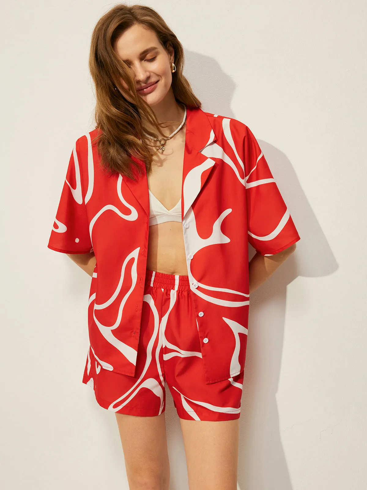 Abstract Print Shirt With Shorts Set sold by COMMENSE product image thumbnail 2