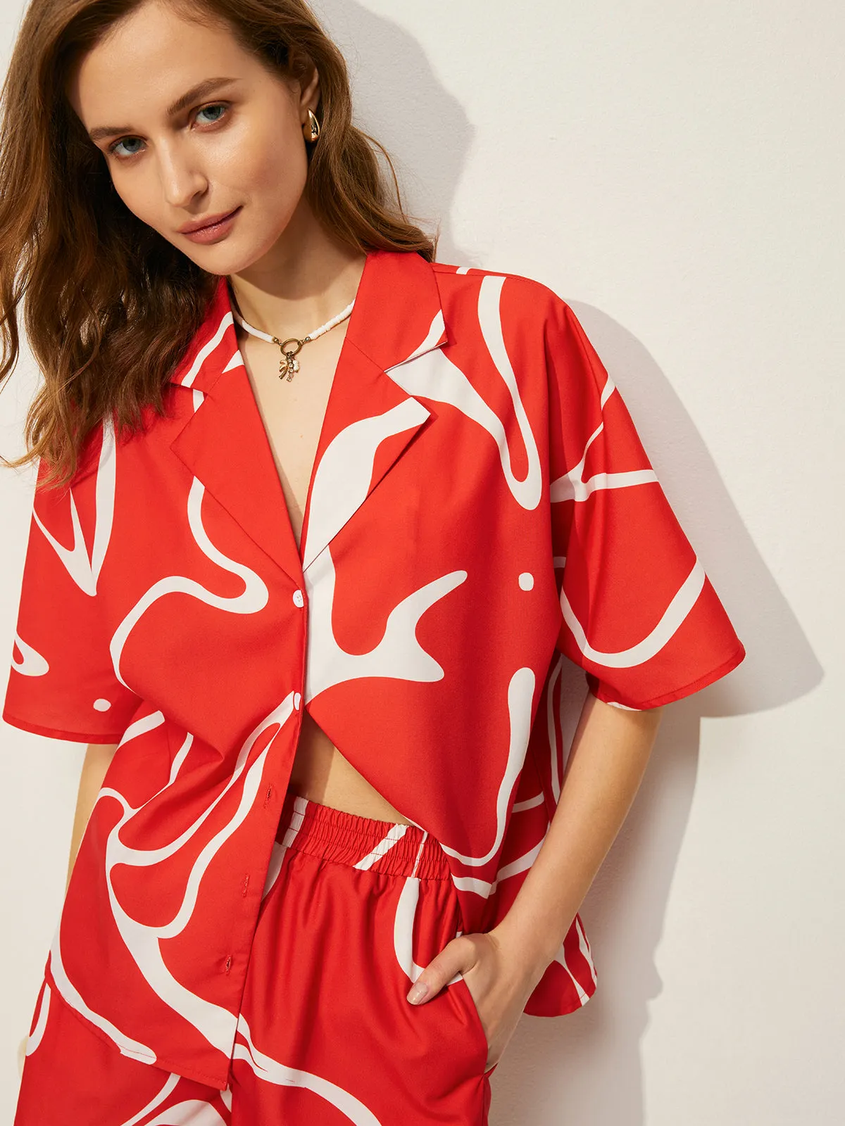 Abstract Print Shirt With Shorts Set sold by COMMENSE product image thumbnail 3