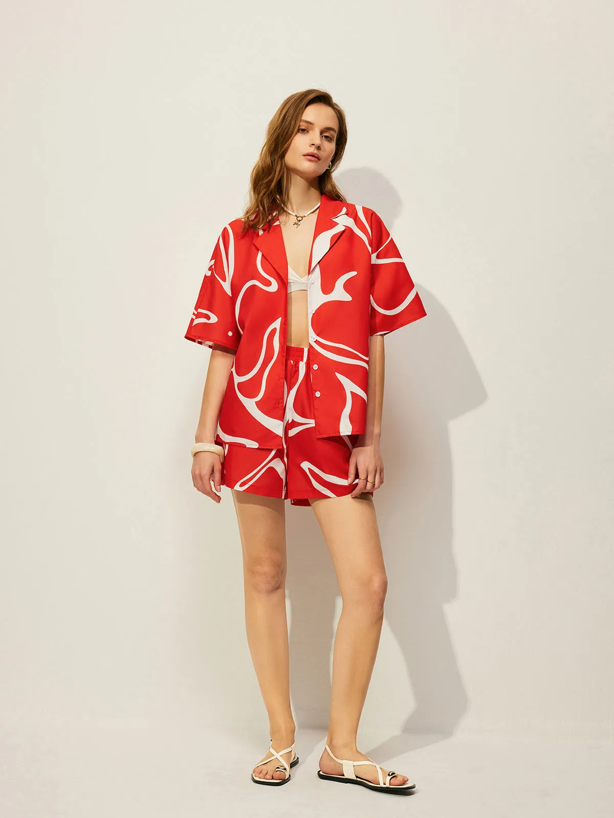 Abstract Print Shirt With Shorts Set sold by COMMENSE product image thumbnail 5