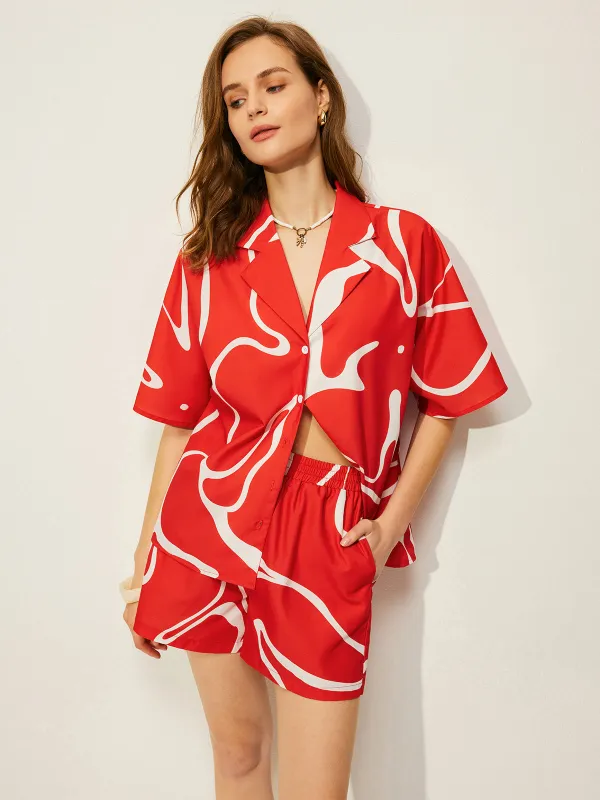 Abstract Print Shirt With Shorts Set sold by COMMENSE