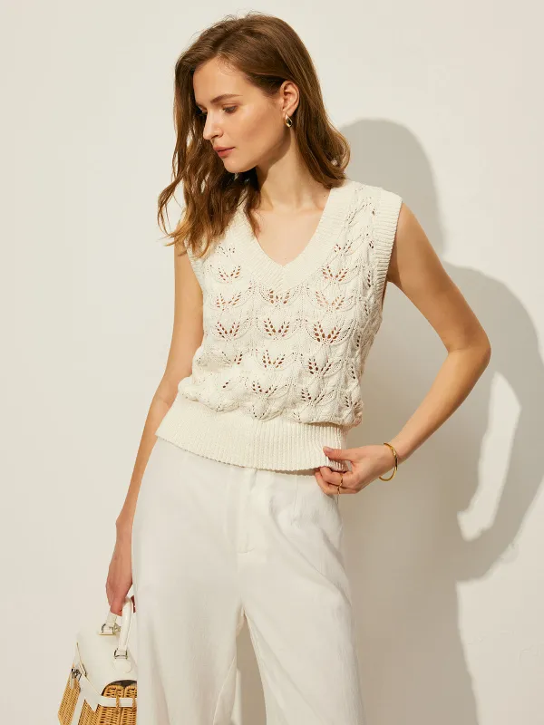 Crochet Floral V-Neck Sweater Vest sold by COMMENSE