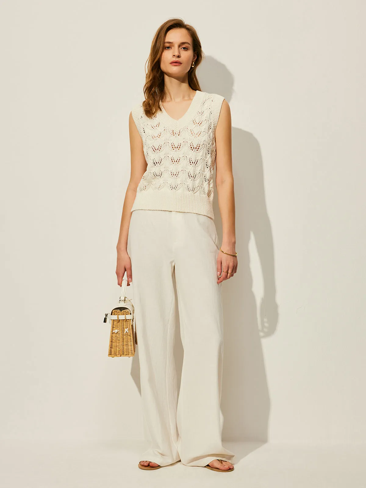 Crochet Floral V-Neck Sweater Vest sold by COMMENSE product image thumbnail 4