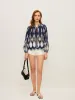Semi-Sheer Embroidered Tie-Neck Blouse sold by COMMENSE