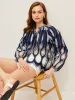 Semi-Sheer Embroidered Tie-Neck Blouse sold by COMMENSE