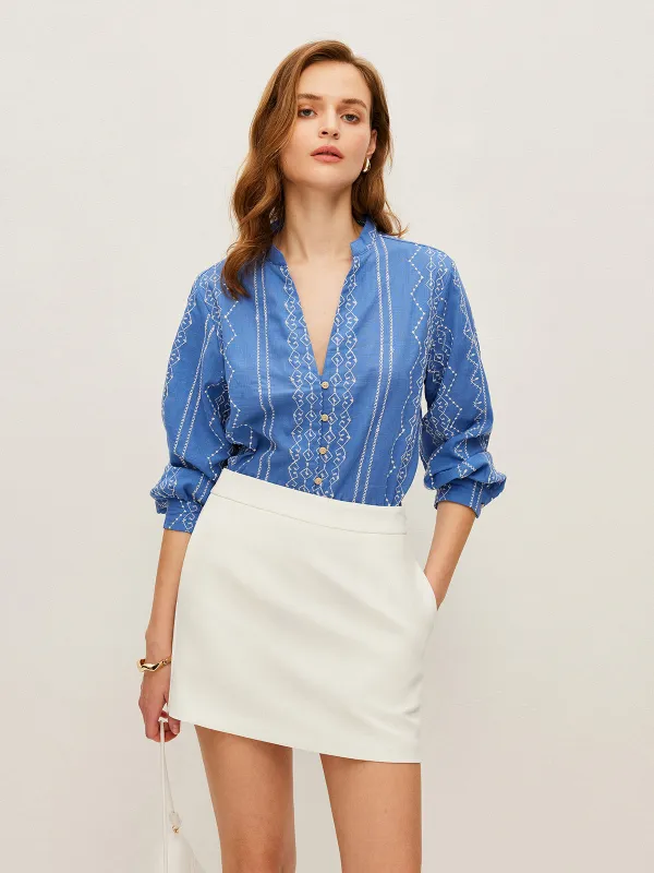 Embroidered Button-Down Shirt sold by COMMENSE