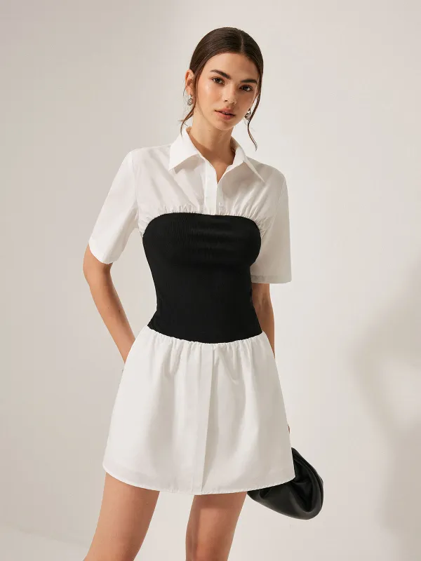 2 in 1 Panel Decor Button Lapel Shirt Dress sold by COMMENSE