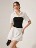 2 in 1 Panel Decor Button Lapel Shirt Dress sold by COMMENSE