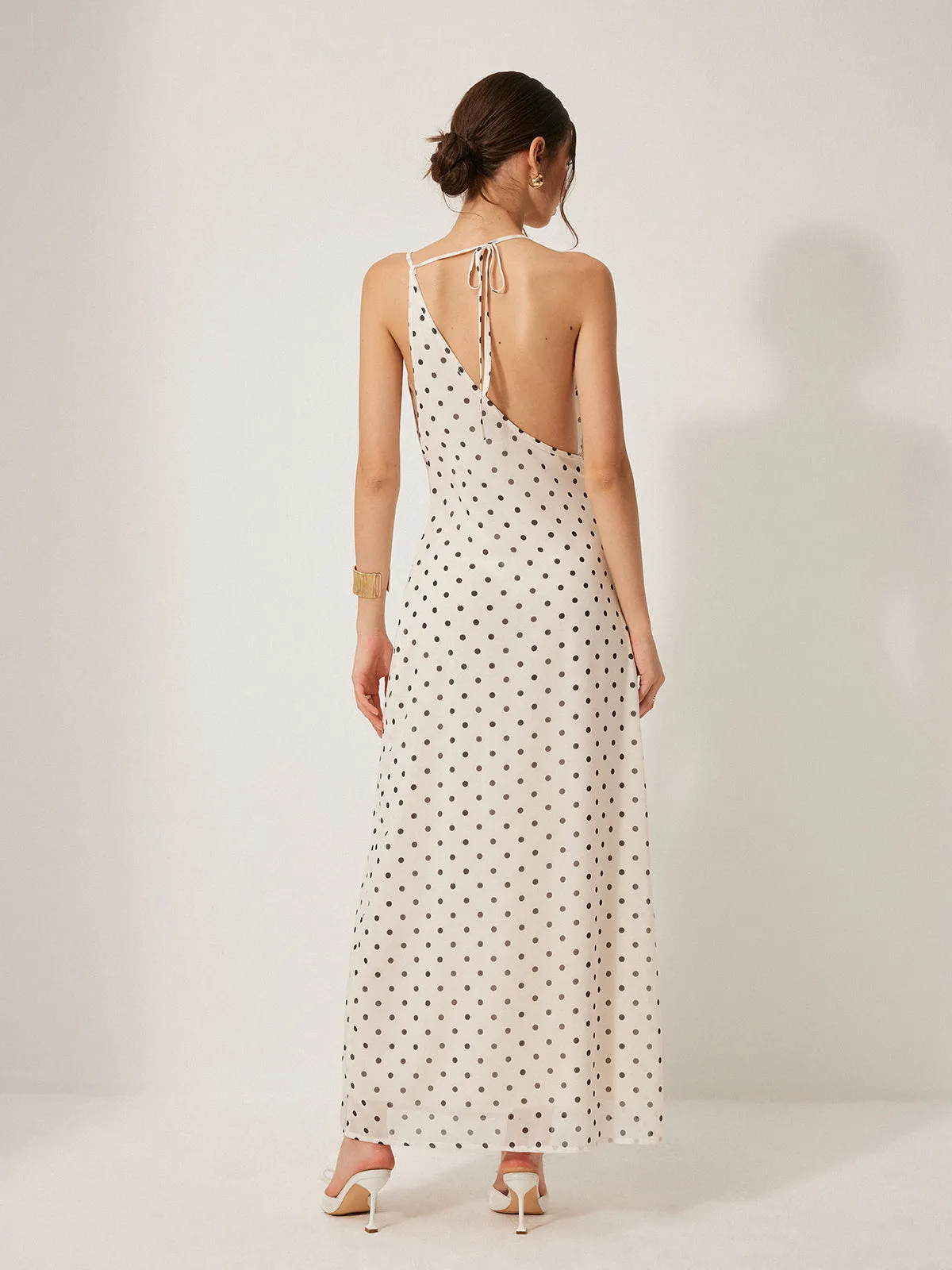 Chiffon Backless Polka Dot Tie Dress sold by COMMENSE product image thumbnail 5