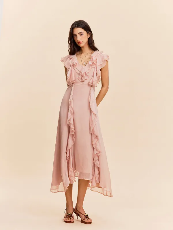 Semi-Sheer Ruffle Detail Dress sold by COMMENSE