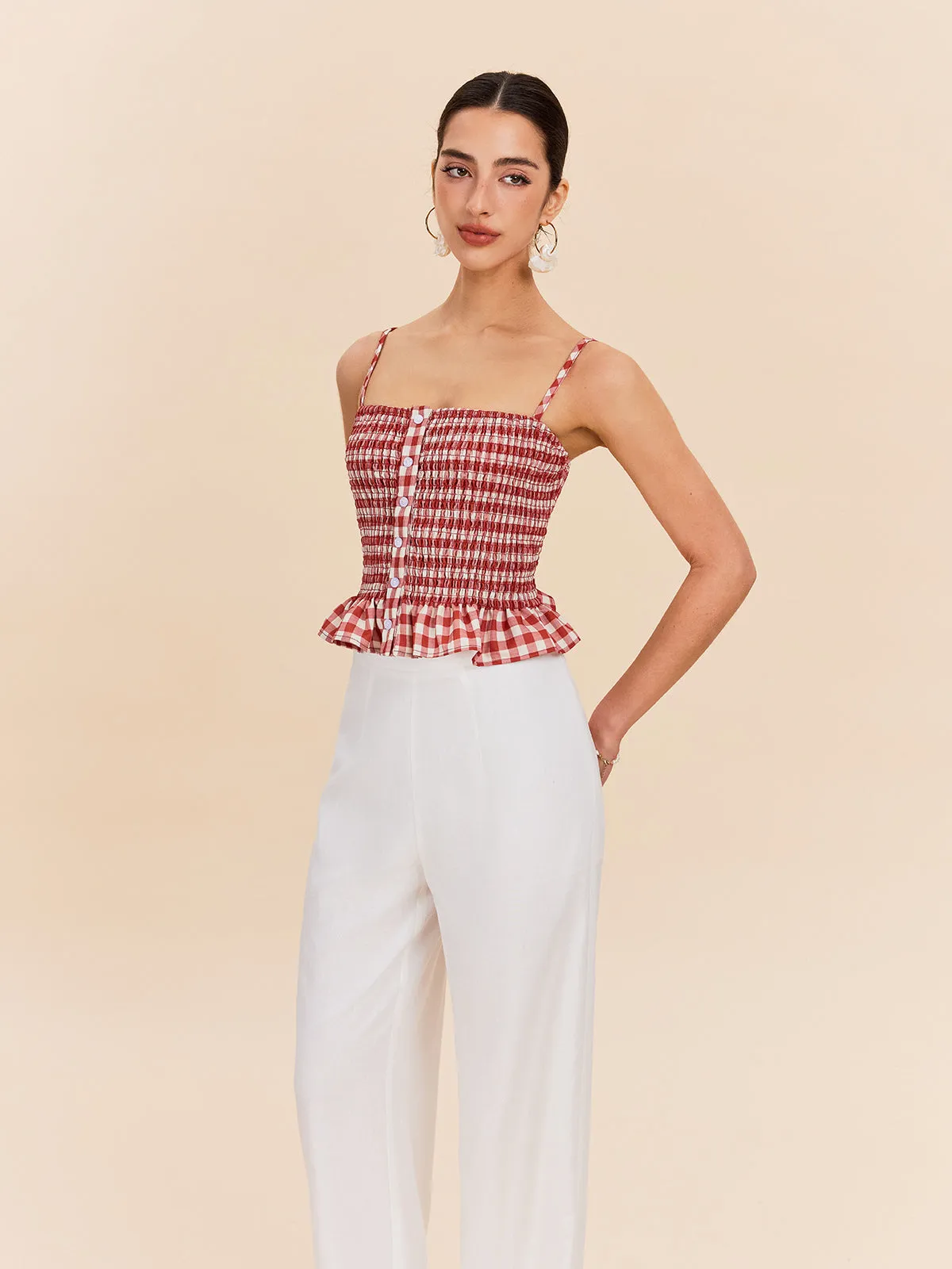 Gingham Smocked Peplum Cami Top sold by COMMENSE product image thumbnail 5