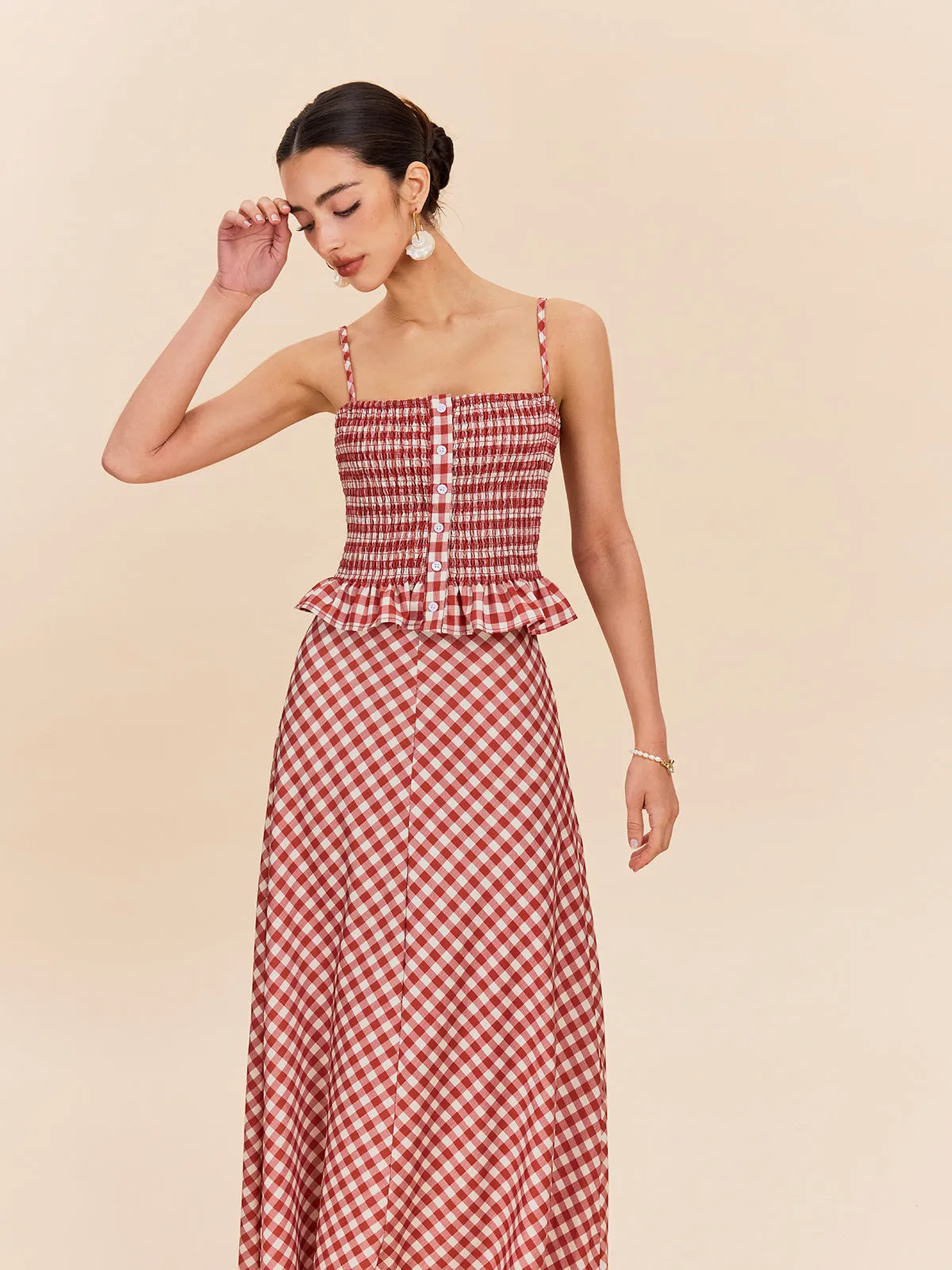 Gingham Smocked Peplum Cami Top sold by COMMENSE product image thumbnail 3