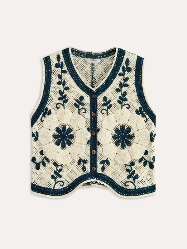 Embroidered Crochet Knit Vest made by COMMENSE