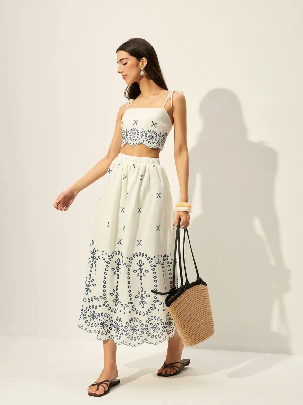 Embroidered Crop Top With Skirt Set made by COMMENSE