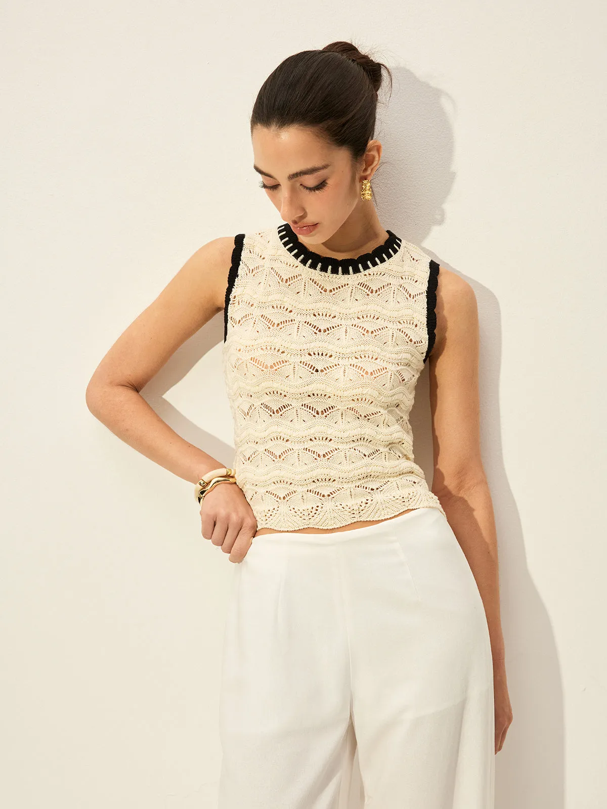 Crochet Contrast Trim Sweater Vest sold by COMMENSE product image thumbnail 2