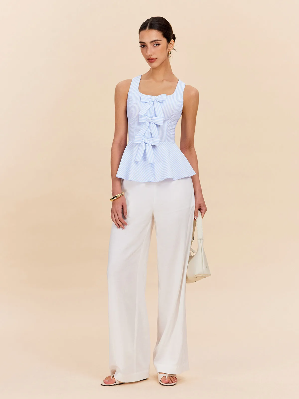 Striped Peplum Top With Bow Details sold by COMMENSE product image thumbnail 3