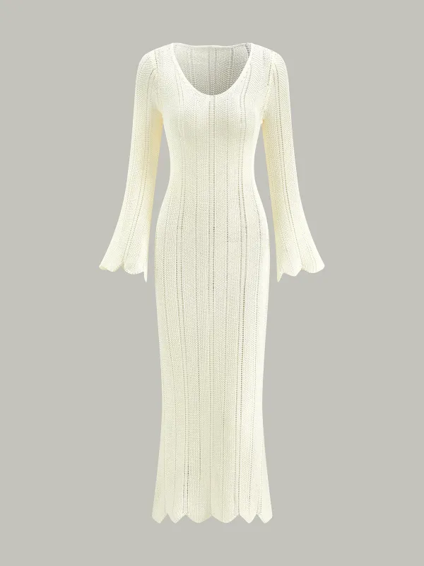 Hollow Ruffle Slim Maxi Sweater Dress sold by COMMENSE