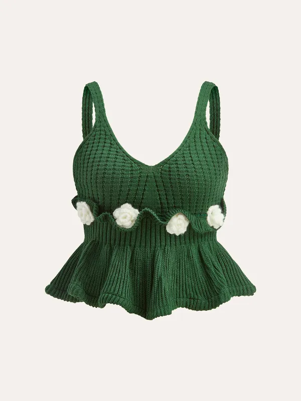 3D Crochet Flower Peplum Sweater Vest sold by COMMENSE