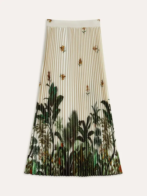 Boho Print Mid-Waist Oversized Pleated Zipper Skirt sold by COMMENSE