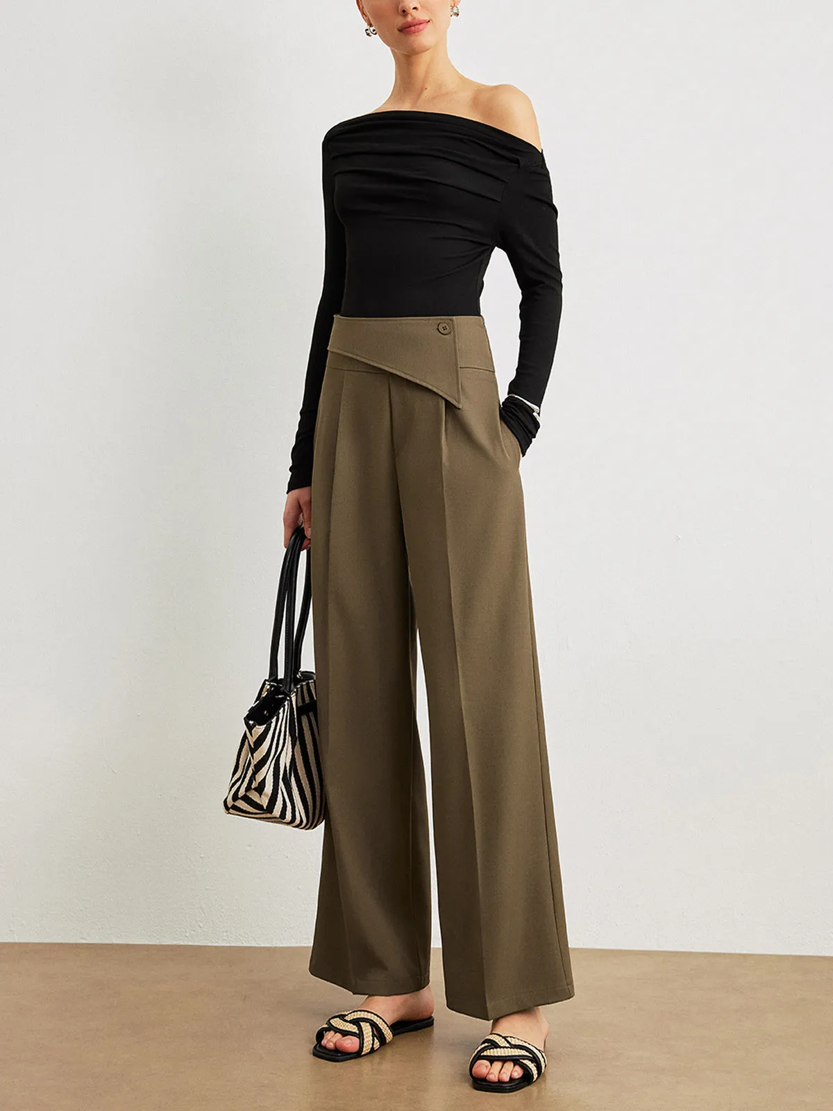 Mid-Waist Asymmetrical Design Pants sold by COMMENSE product image thumbnail 3