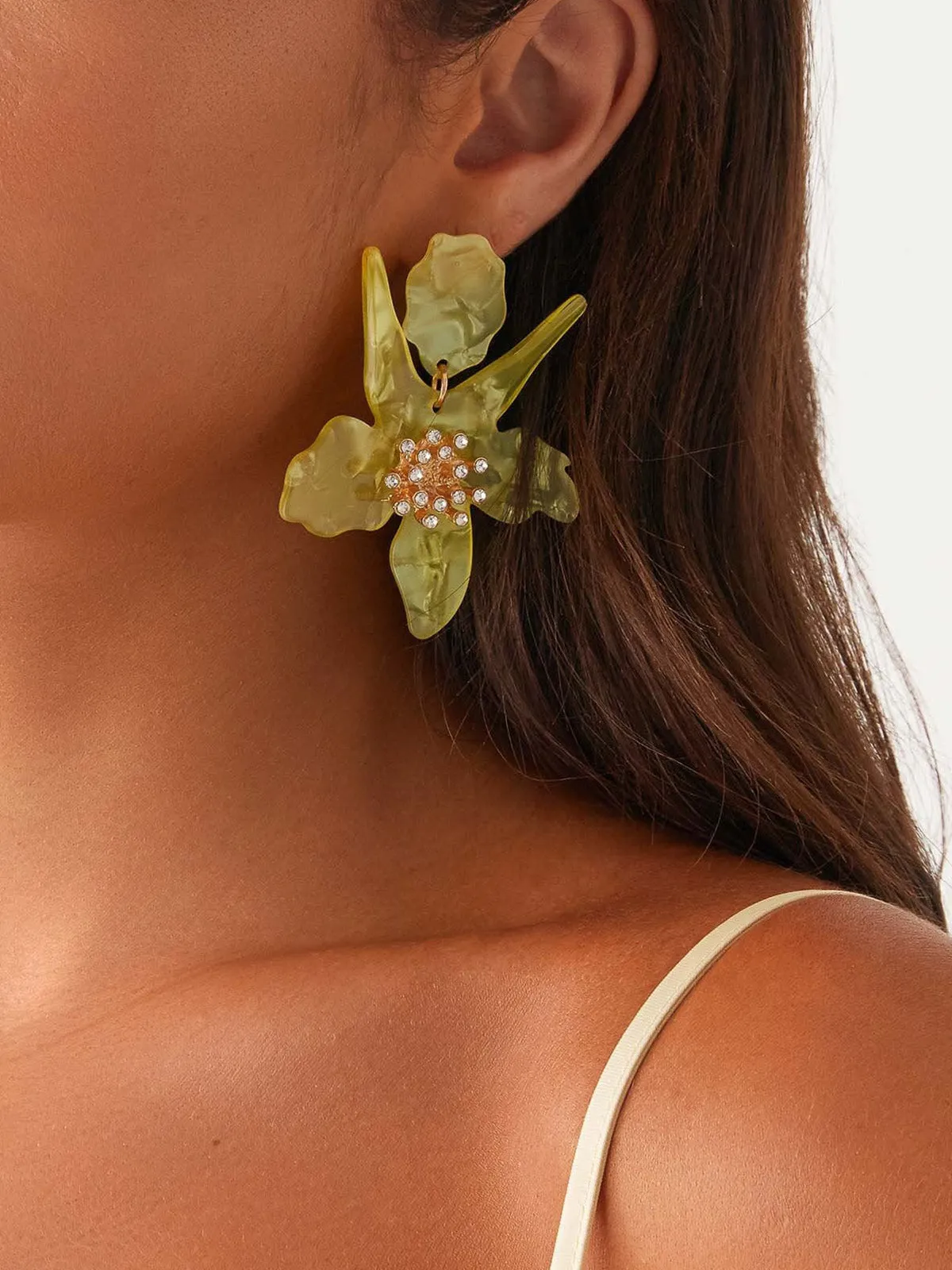 Flower-Shaped Earrings With Rhinestone Detail sold by COMMENSE product image thumbnail 3