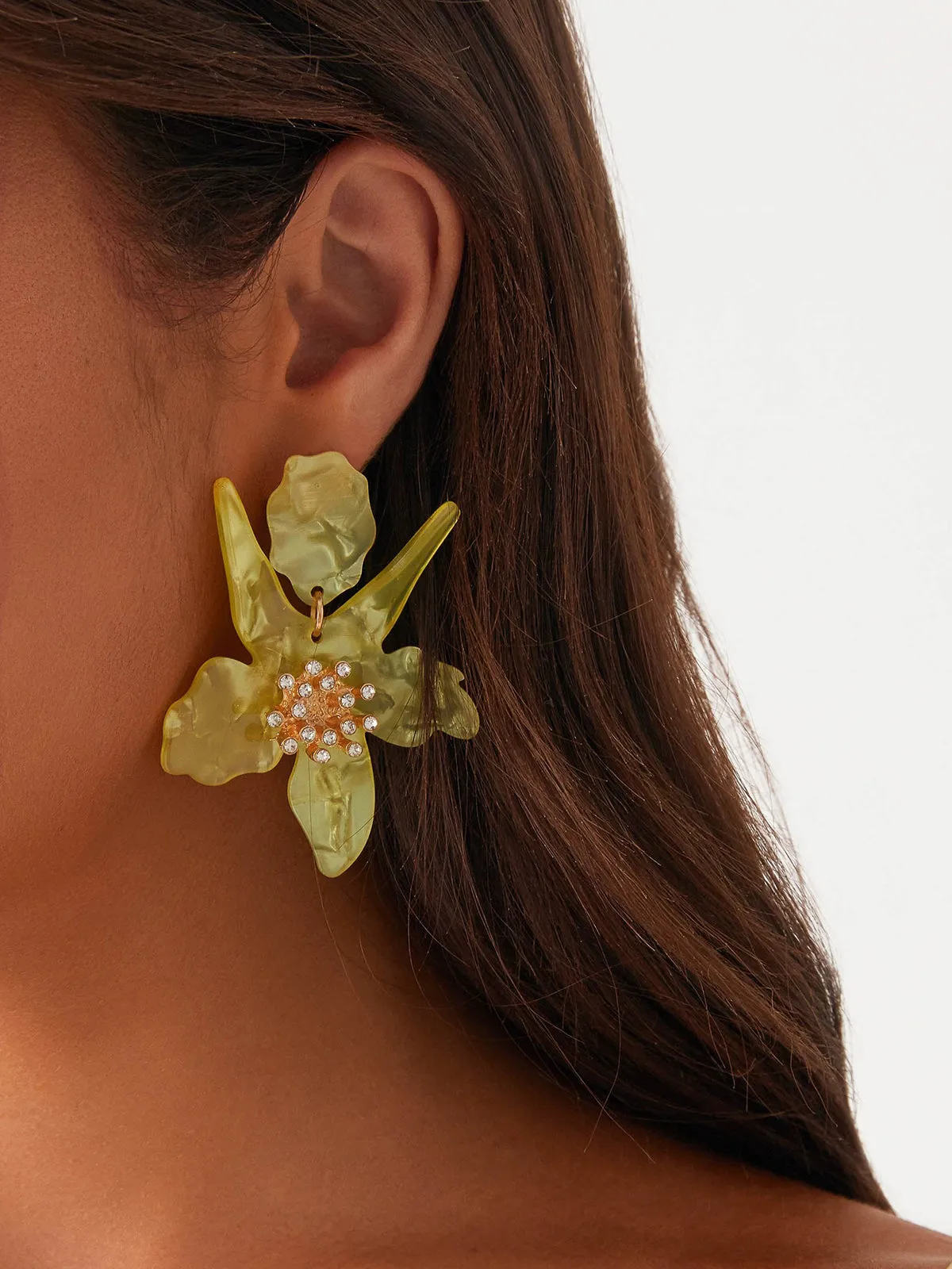 Flower-Shaped Earrings With Rhinestone Detail sold by COMMENSE
