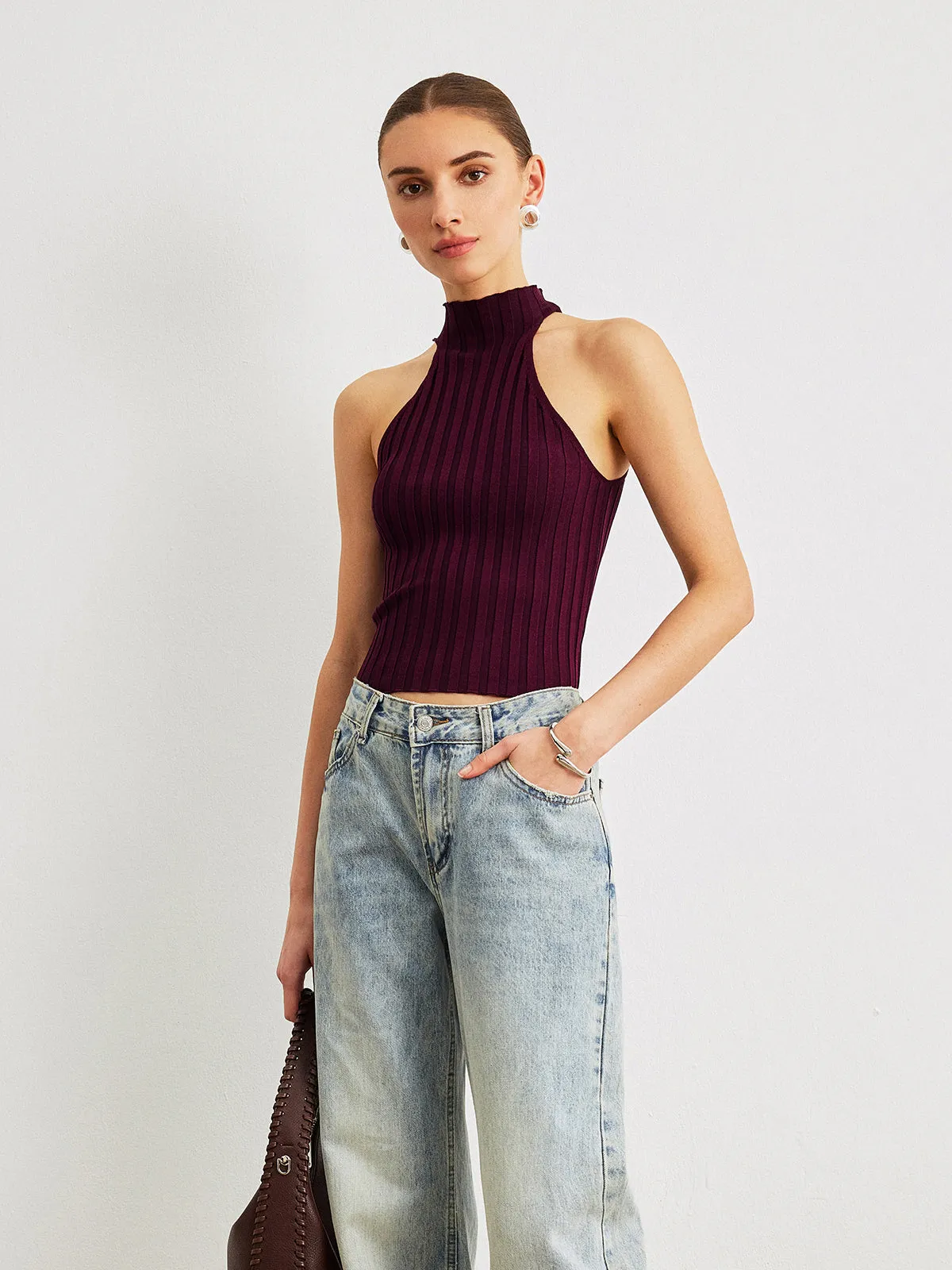 Ribbed Knit High-Neck Top sold by COMMENSE product image thumbnail 4