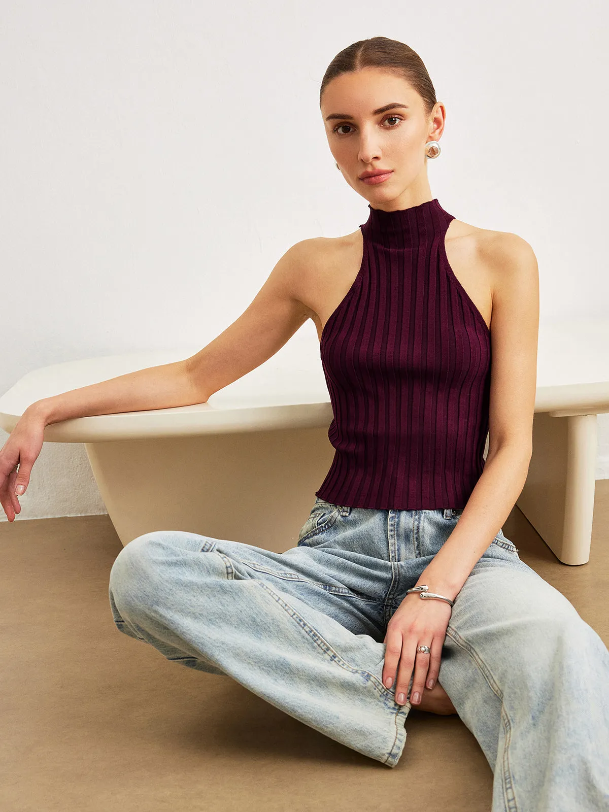 Ribbed Knit High-Neck Top sold by COMMENSE product image thumbnail 2