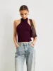 Ribbed Knit High-Neck Top sold by COMMENSE