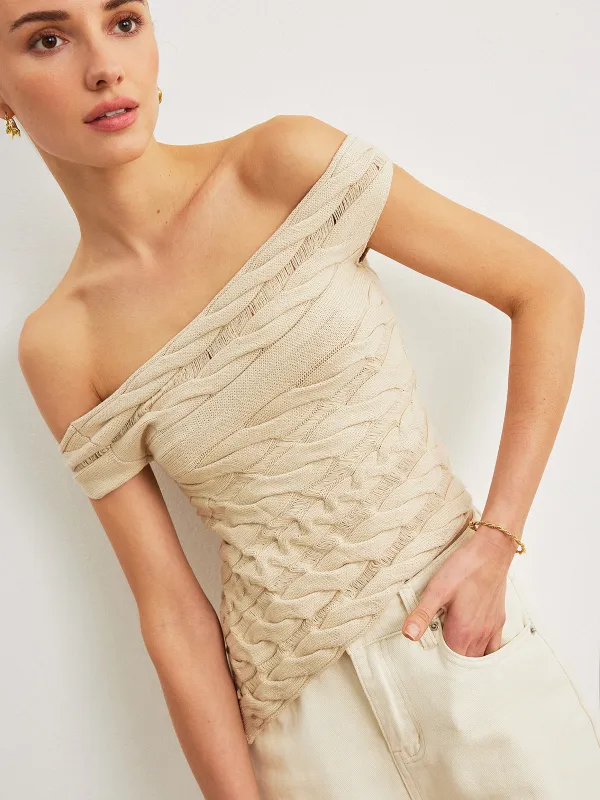 Off-Shoulder Cable Knit Top sold by COMMENSE