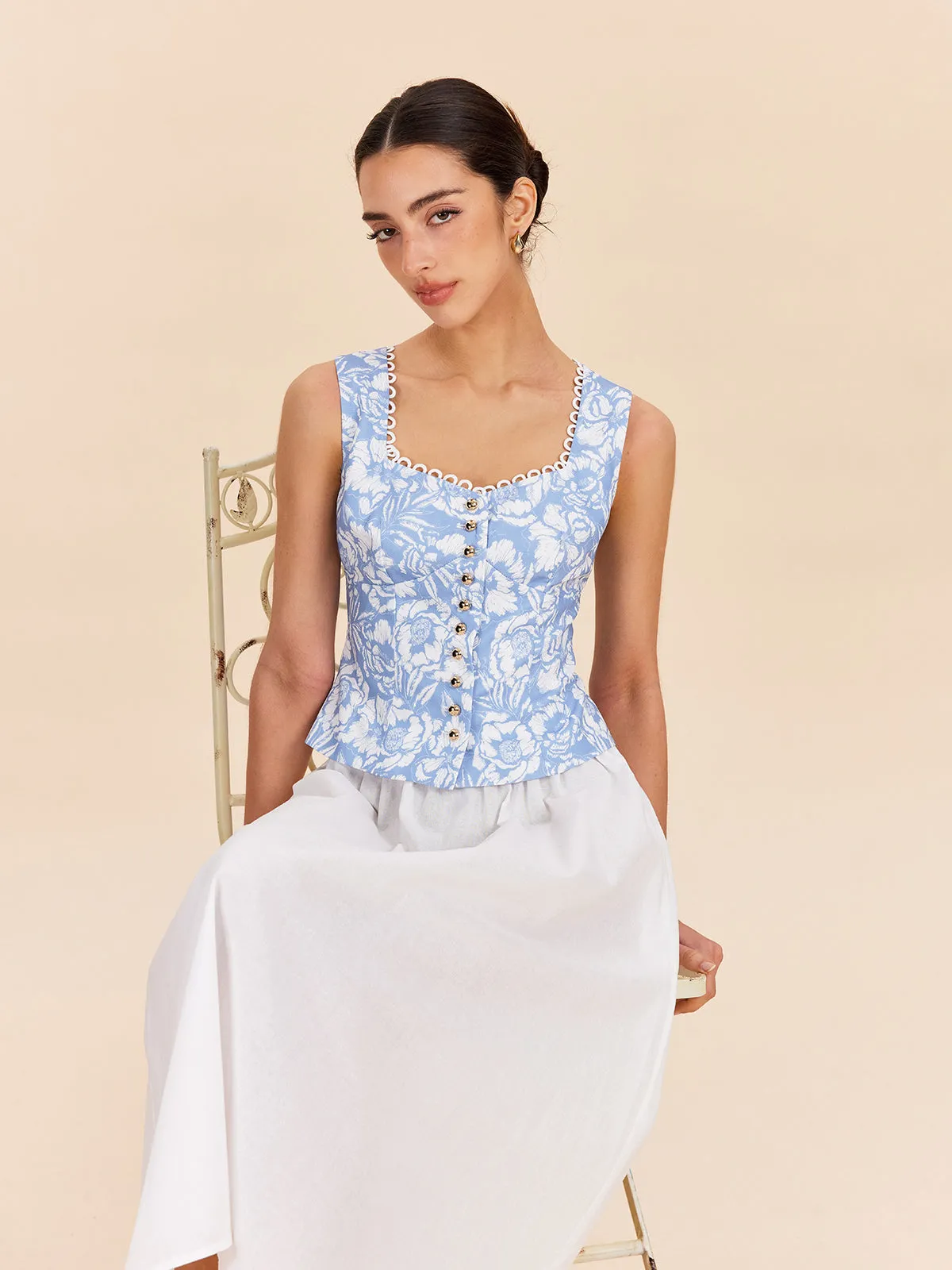 Floral Print Button-Front Top sold by COMMENSE product image thumbnail 5