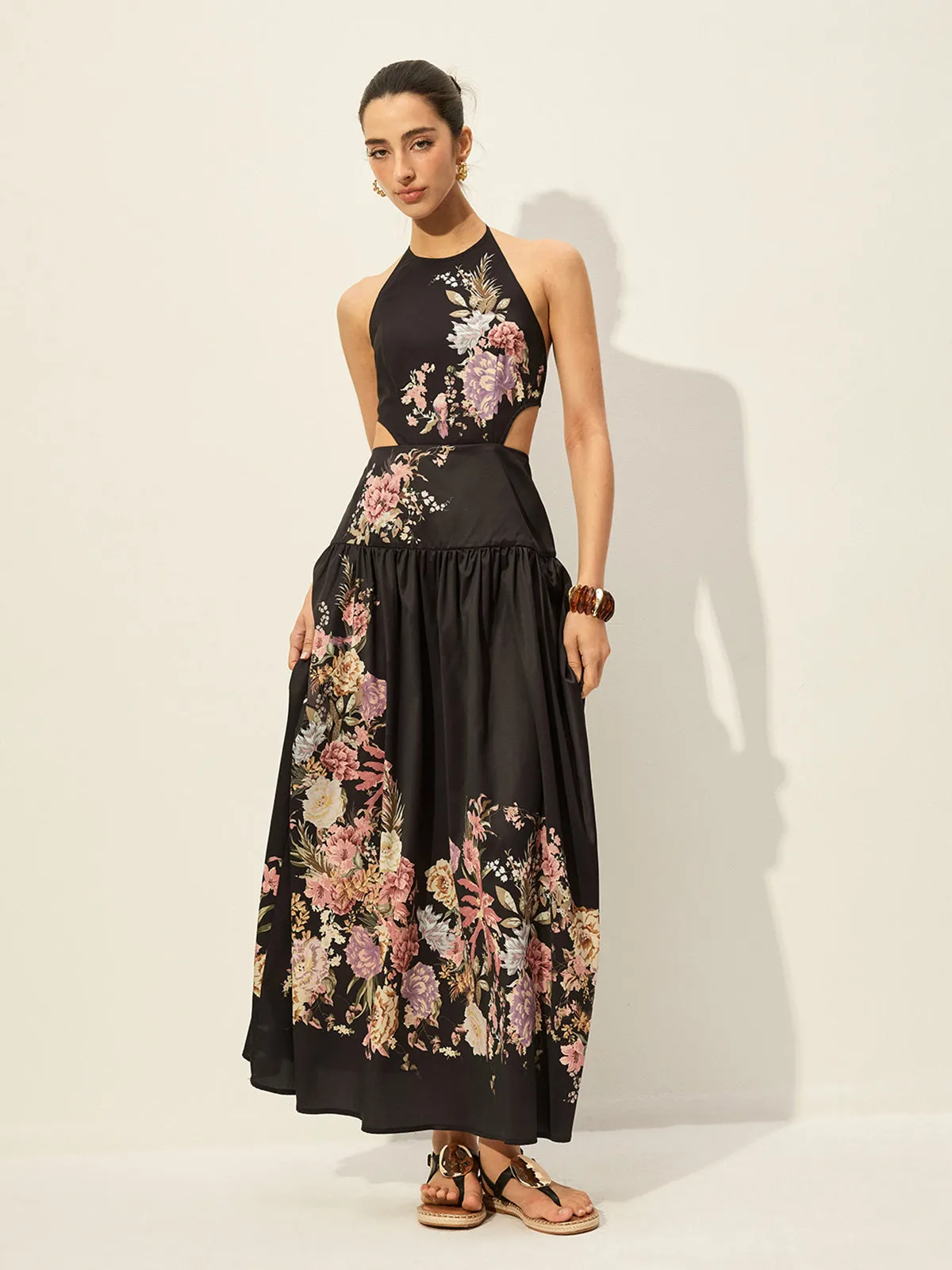 Floral Print Halter Neck Dress With Cut-Out Detail sold by COMMENSE product image thumbnail 2