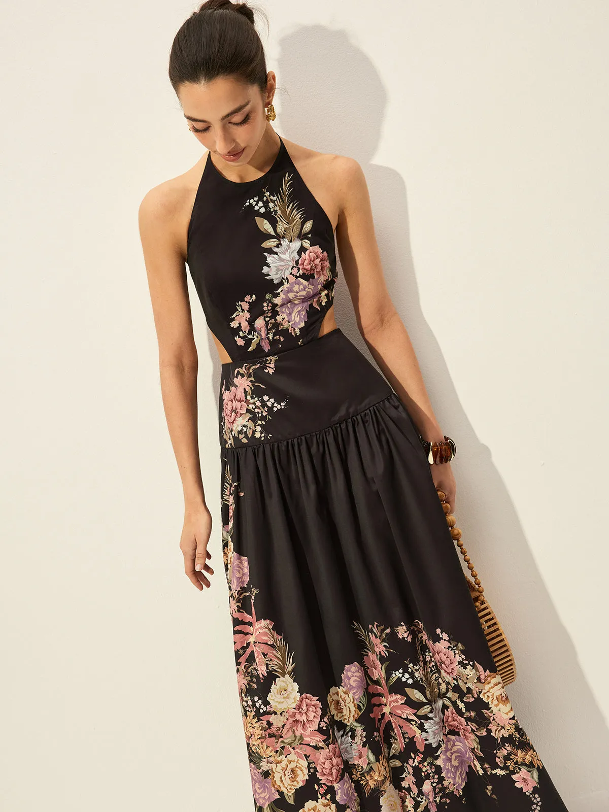 Floral Print Halter Neck Dress With Cut-Out Detail sold by COMMENSE product image thumbnail 3