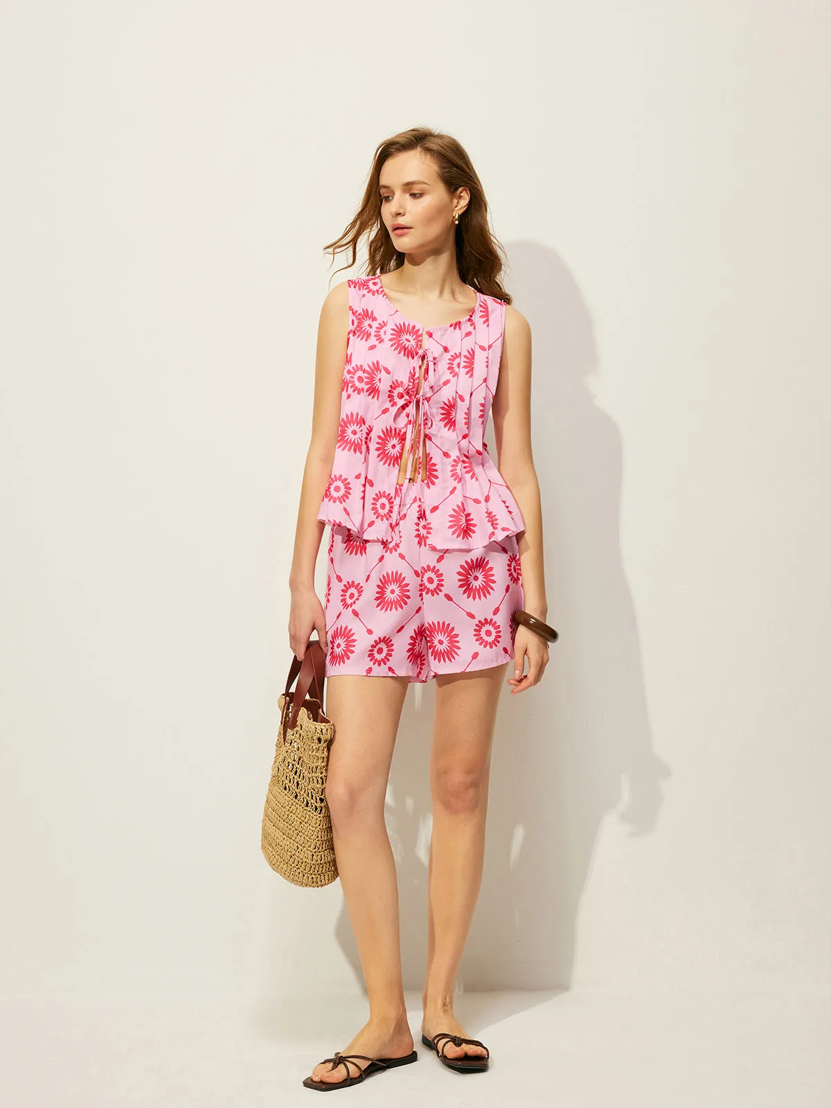 Floral Print Shorts Set With Pockets sold by COMMENSE product image thumbnail 3