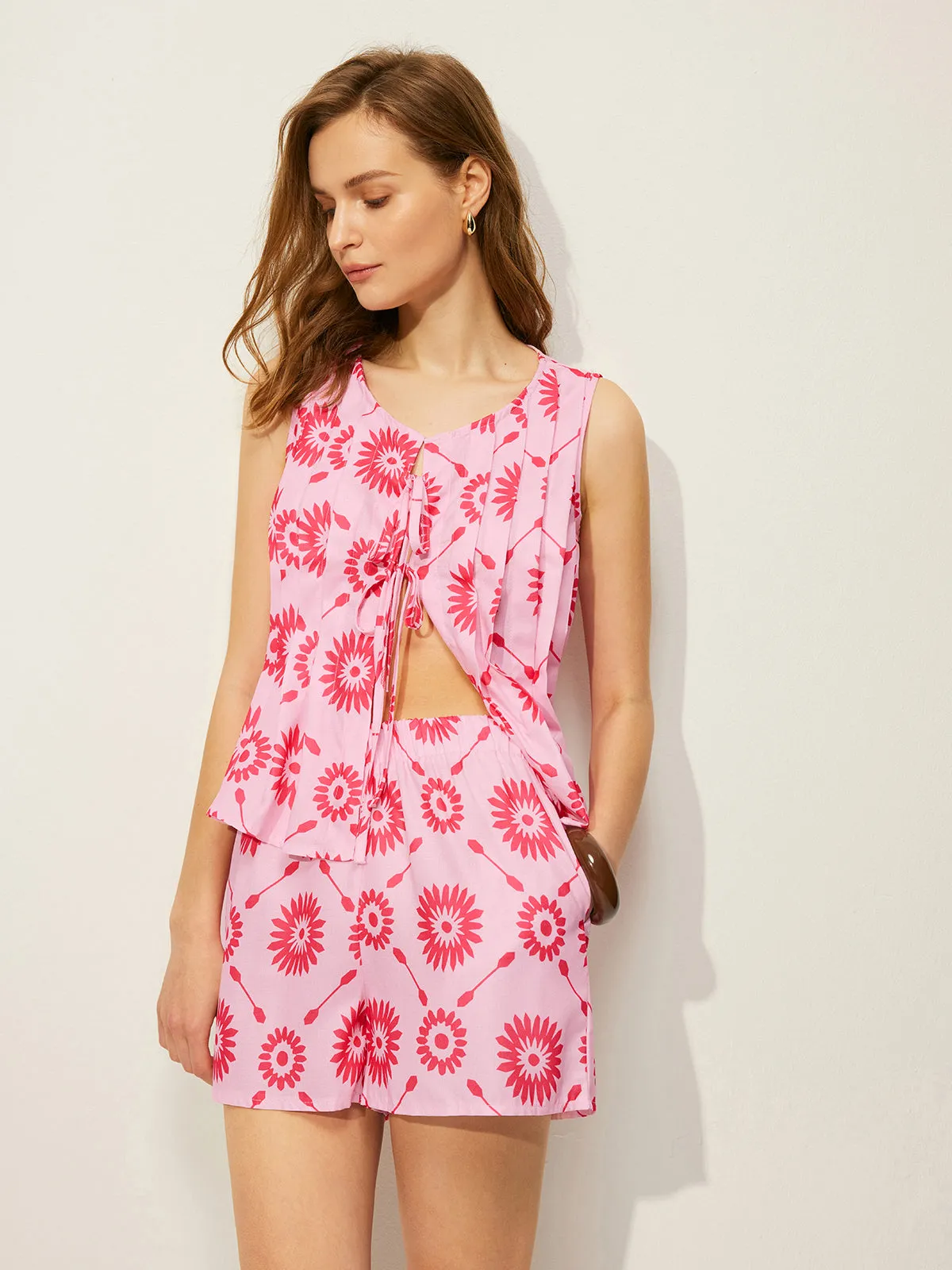 Floral Print Shorts Set With Pockets sold by COMMENSE product image thumbnail 4